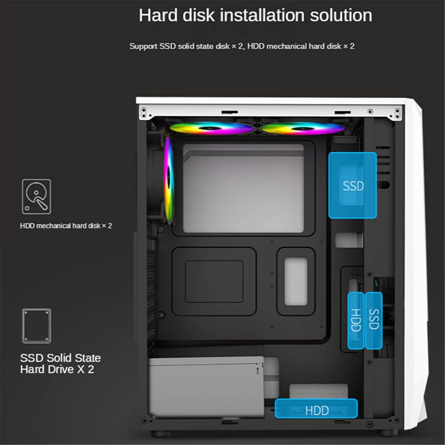EVESKY ATX/M-ATX/ITX Gaming PC Desktop Computer Case White with Side Tempered Glass Panels with 5 Fan Support EVESKY ATX/M-ATX/ITX Gaming PC Desktop Computer Case White with Side Tempered Glass Panels with 5 Fan Support